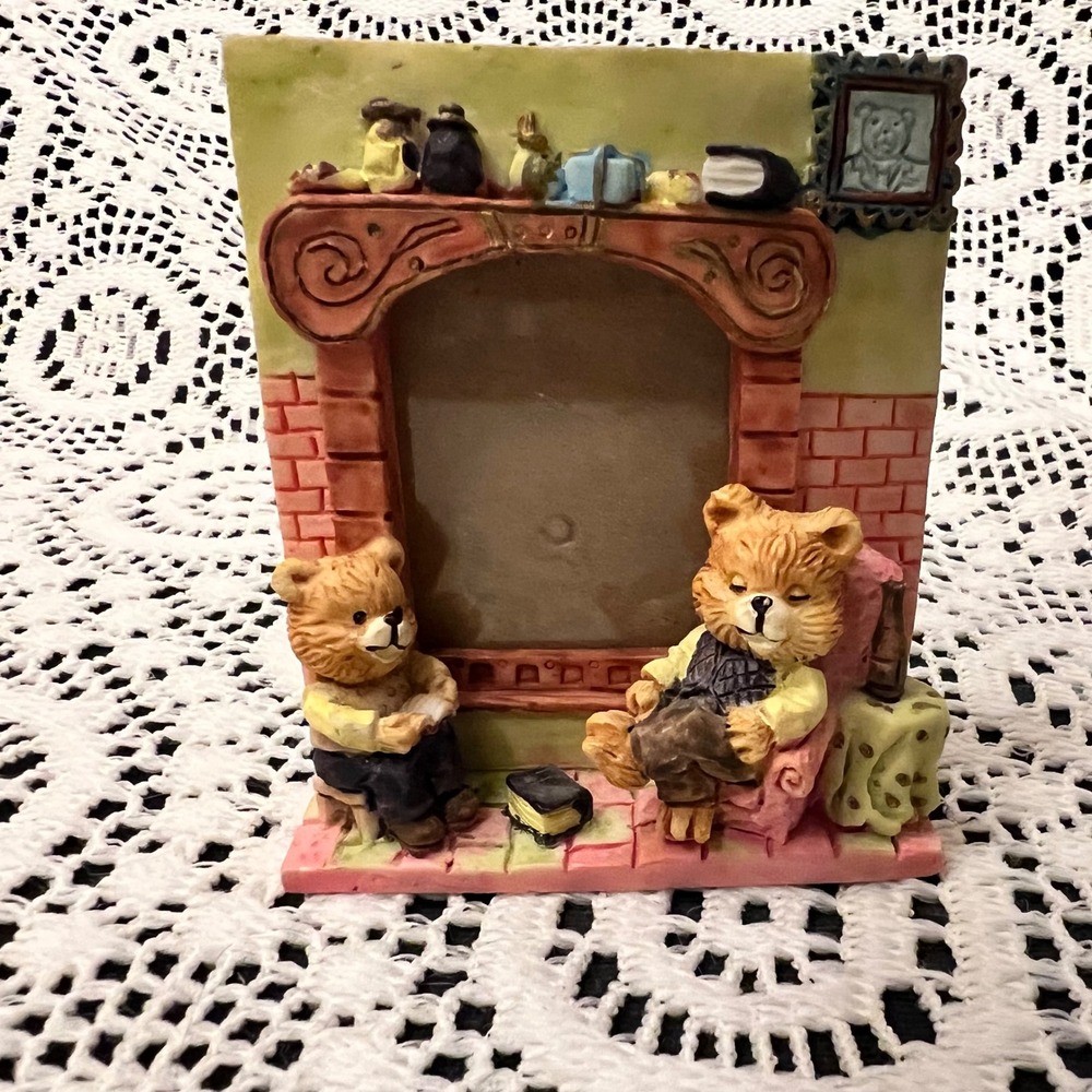 Vintage Ceramic Miniature Trinket Teddy Bear Picture Frame | Kitsch